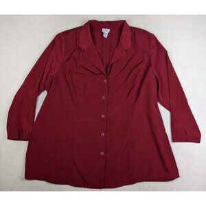 Only Necessities Women's Blouse Top Red Long Sleeve Button-up Tunic Top Size 26W